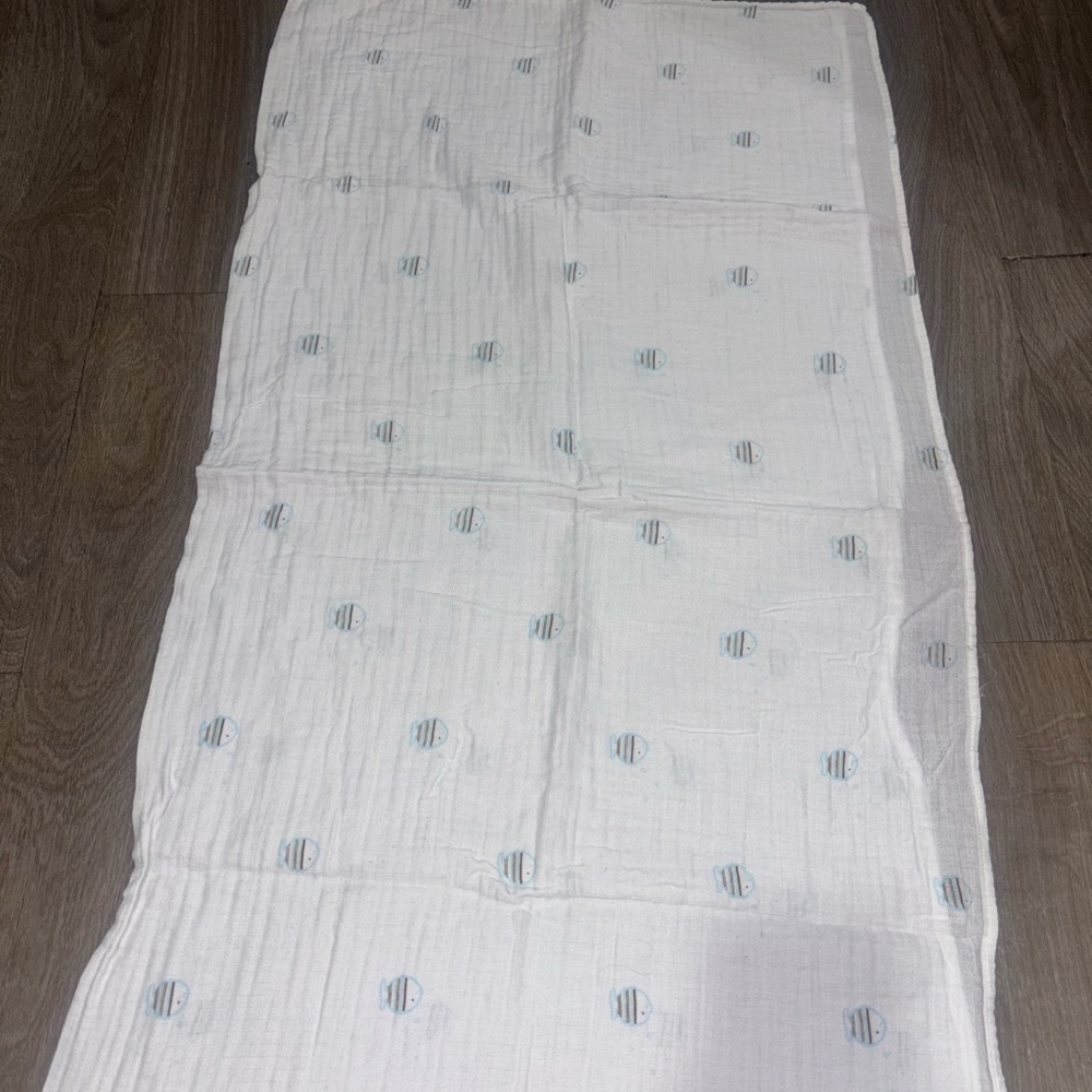 White Blanket with Blue fish design